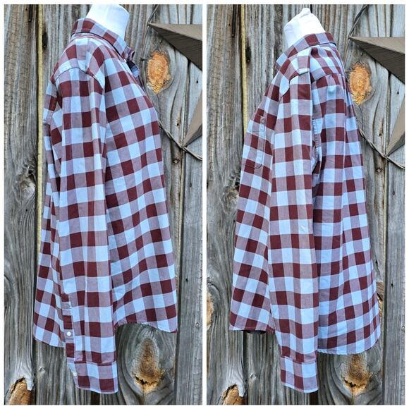 Buffalo Check Shirt LL Bean Signature Size L Slim Fit Blue Brown LS Button Front - Picture 2 of 8